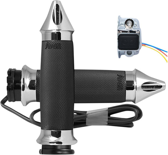 Avon Grips - CC-85-CH-SPK-HT - Heated Grips - Custom Contour - Spike - Cable - Chrome