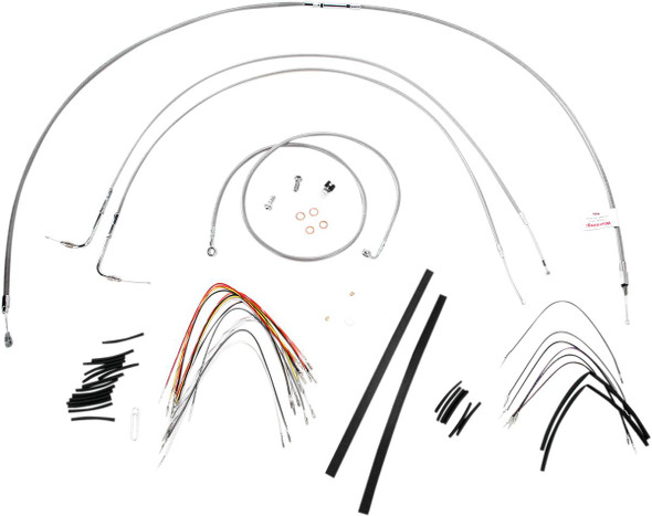 Burly Brand - B30-1054 - Complete Stainless Braided Handlebar Cable/Brake Line Kit - 16" Ape Hangers - '07-'10 FLST