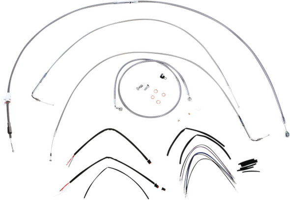 Burly Brand - B30-1063 - Complete Stainless Braided Handlebar Cable/Brake Line Kit - 16" Ape Hangers - '11-'14 FLS