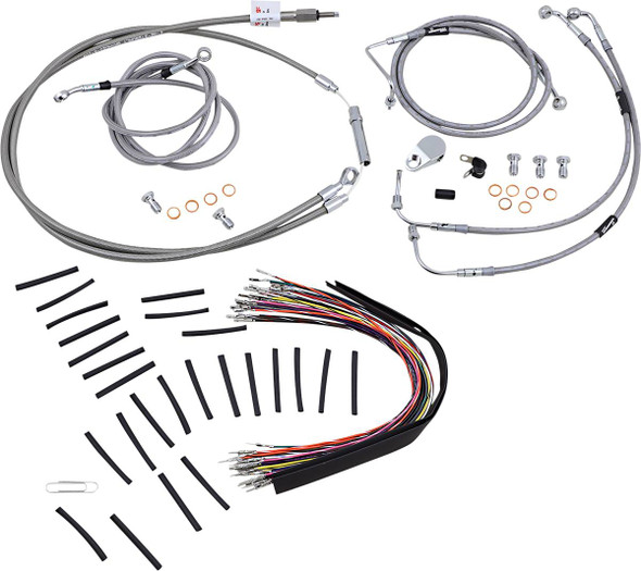 Burly Brand - B30-1102 - Complete Stainless Braided Handlebar Cable/Brake Line Kit - 13" Ape Hangers - '08-'13 FLH