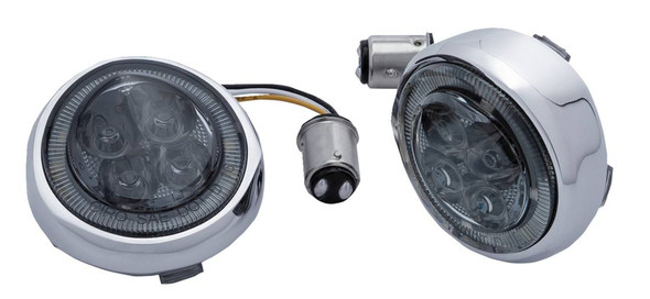 Ciro - 45600 - Turn Signal Insert - Amber/White LED - Smoke Lens - Chrome