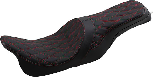 Drag Specialties Seats - Forward Positioned Predator 2-Up Seat - Double Diamond - Red Stitched - FL '08-'23