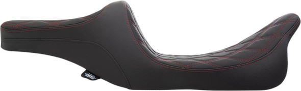 Drag Specialties Seats - Predator III 2-Up Seat - Double Diamond - Red Thread - FL '99-'07