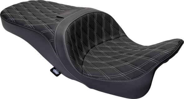 Drag Specialties Seats - Freedom Seat - Vinyl - Double Diamond Silver Stitch - FLH '09-'23