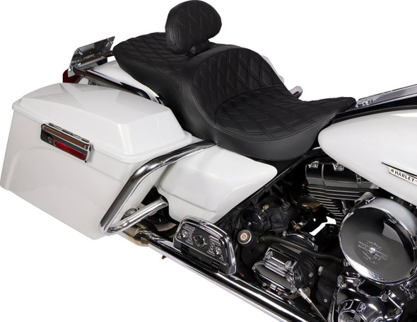 Drag Specialties Seats - Freedom Seat - Vinyl - Double Diamond Black Stitch - FLH '97-'07