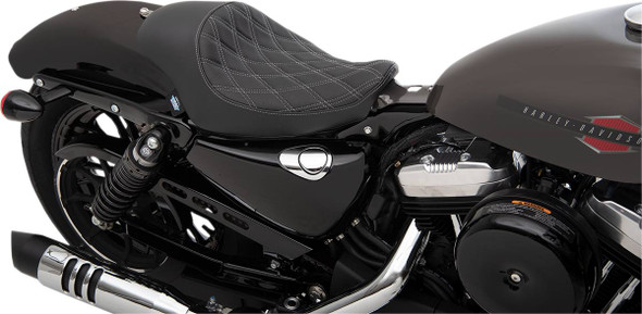 Drag Specialties Seats - 3/4 Solo Seat - Double Diamond - Black w/ Silver Stitching - XL '04-'22
