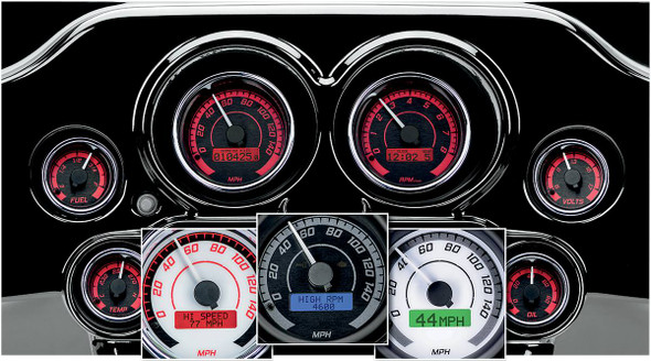 Dakota Digital - MVX-8604-WK-C - MVX-8K Series Analog/Digital 6-Gauge Kit - Chrome Bezel - Black Face with Gray Background