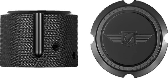 Figurati Designs - FD01-FAC-BLK - Axle Nut Cover - Front - Stainless Steel - Figurati Designs Logo - Black