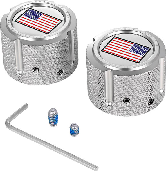 Figurati Designs - FD20-FAC-SS - Axle Nut Cover - Front - Stainless Steel - Red/White/Blue Flag - Reversed - Silver