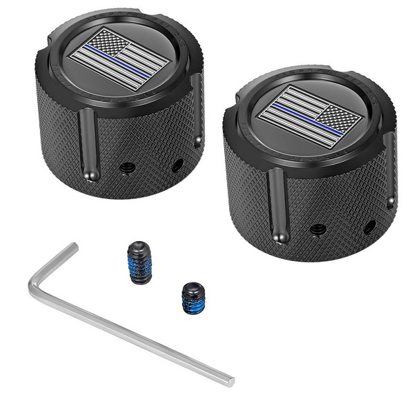 Figurati Designs - FD71-FAC-BK - Axle Nut Cover - Front - Stainless Steel - Stainless Steel - Blue Line Flag - Black