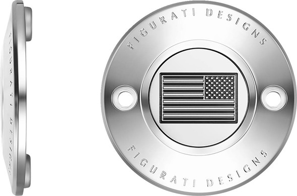 Figurati Designs - FD26R-TC-2H-SS - Timing Cover - 2 Hole - American Flag - Contrast Cut - Stainless Steel