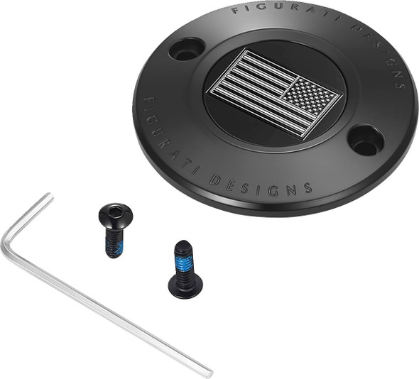 Figurati Designs - FD26R-TC-2H-BLK - Timing Cover - 2 Hole - American Flag - Contrast Cut - Black