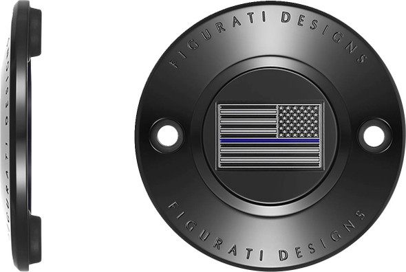 Figurati Designs - FD71-TC-2H-BLK - Timing Cover - 2 Hole - Blue Line American Flag - Black