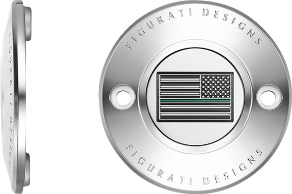 Figurati Designs - FD72-TC-2H-SS - Timing Cover - 2 Hole - Green Line American Flag - Stainless Steel
