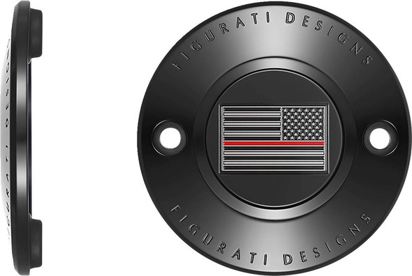 Figurati Designs - FD75-TC-2H-BLK - Timing Cover - 2 Hole - Red Line American Flag - Black