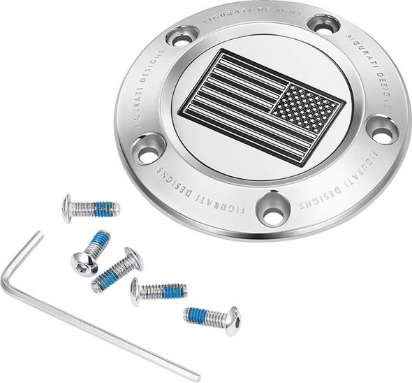 Figurati Designs - FD26R-TC-5H-SS - Timing Cover - 5 Hole - American Flag - Contrast Cut - Stainless Steel