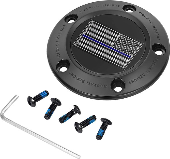 Figurati Designs - FD71-TC-5H-BLK - Timing Cover - 5 Hole - Blue Line American Flag - Black