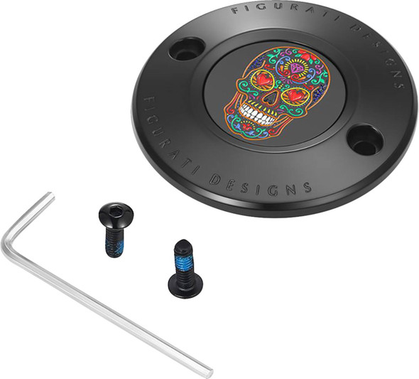 Figurati Designs - FD30-TC-2H-BLK - Timing Cover - 2 Hole - Sugar Skull - Black