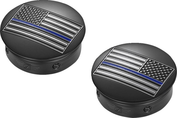 Figurati Designs - FD71-AFBL-BLK - Swing Arm Covers - Blue Line American Flag - Custom - Black - Reversed