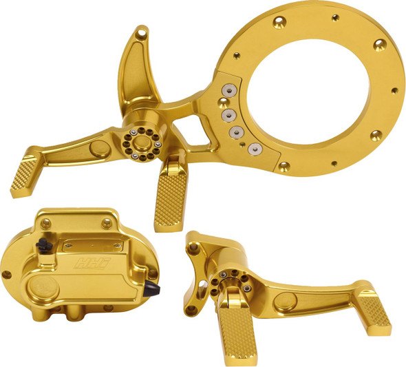 Hawg Halters - MCK-FH21GS-FK - Mid Control Conversion Kit - Gold - Knurled Pegs - FLH/FLT