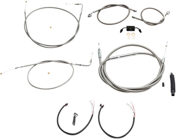 La Choppers - LA-8231KT2-16 - Complete Stainless Braided Handlebar Cable/Brake Line Kit - 15"-17" Handlebars - '12-'17 FXDF