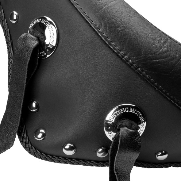 Mustang - 79120 - Wide Solo Seat - With Backrest - Black - Studded w /Concho - FLST/FXST '00-'06