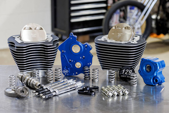 S&S Cycle - 310-1224 - 129" Power Package Engine Performance Kit - Gear Drive - Oil Cooled - Highlighted Fins - M8
