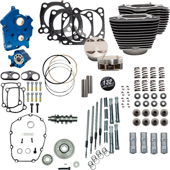 S&S Cycle - 310-1230 - 132" Power Package Engine Performance Kit - Gear Drive - Water Cooled - Highlighted Fins - M8