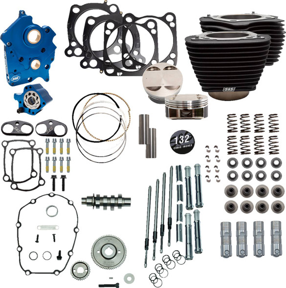 S&S Cycle - 310-1234 - 132" Power Package Engine Performance Kit - Gear Drive - Oil Cooled - Non-Highlighted Fins - M8