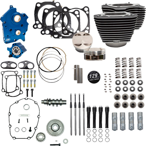 S&S Cycle - 310-1227 - 129" Power Package Engine Performance Kit - Gear Drive - Oil Cooled - Highlighted Fins - M8