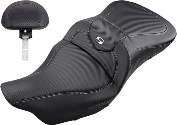 Saddlemen - 808-07B-185BRHC - Heated Roadsofa™ Seat - Carbon Fiber - w/ Backrest - FL '08-'24