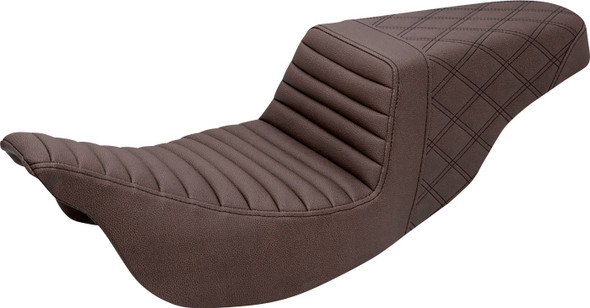 Saddlemen - 808-07B-176BR - Step-Up Seat - Front Tuck-n-Roll/Rear Lattice Stitch - Brown - FL '08-'24