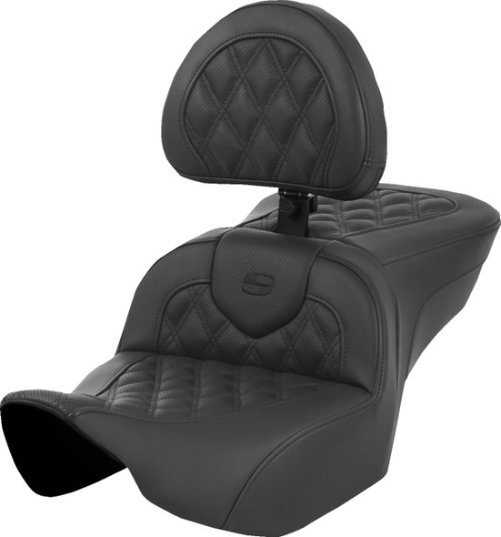 Saddlemen - 823-07-182BR - Roadsofa™ Seat - with Backrest - Lattice Stitch - Black - FL '23-'24