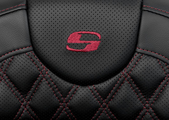 Saddlemen - 808-07B-184B8 - Roadsofa™ Extended Reach Seat - Lattice Stitch - Wine Berry Stitch - with Backrest - FL '08-'24