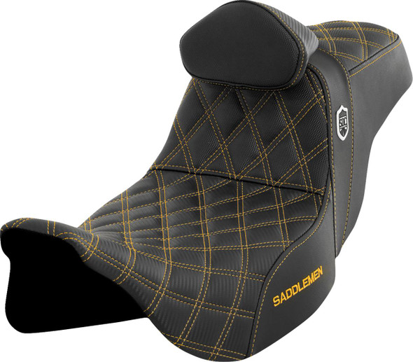 Saddlemen - SC80807GOLRT - Pro Series SDC Performance Seat - w/ Backrest - Gold Stitch - FLH/FLT '08-'23