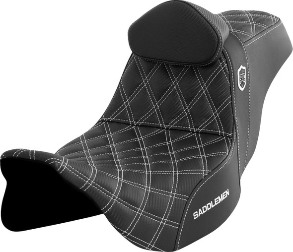 Saddlemen - SC80807WHIRT - Pro Series SDC Performance Seat - w/ Backrest - White Stitch - FLH/FLT '08-'23