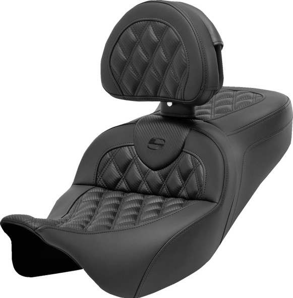 Saddlemen - 808-07B-206B0 - Roadsofa™ Seat - with Backrest - Lattice Stitch - Carbon Fiber - FL '08-'23