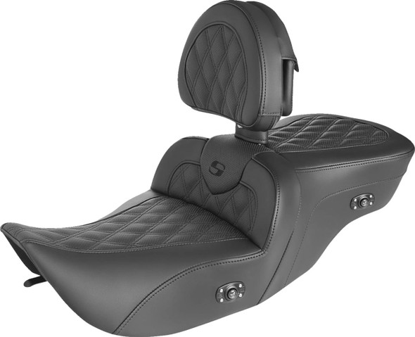 Saddlemen - 897-06-182BRHC - Roadsofa™ Seat - with Backrest - Full Lattice Stitch - Heated - '99-'07 FLH