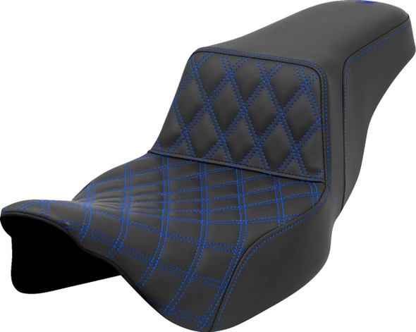 Saddlemen - 808-07E-17201 - Step-Up Seat - Front Lattice Stitch - Blue Stitch - Extended Reach - FLH/FLT '08-'23