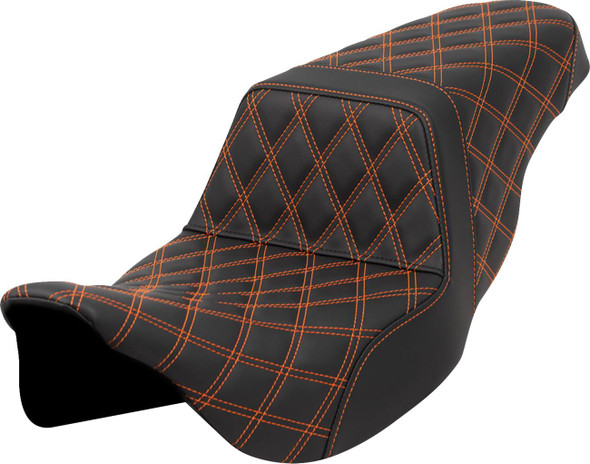 Saddlemen - 808-07B-17503 - Step-Up Seat - Lattice Stitch - Orange Stitch - FLH/FLT '08-'23