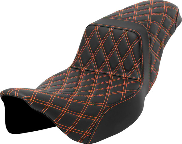 Saddlemen - 808-07E-17503 - Step-Up Seat - Lattice Stitch - Orange Stitch - Extended Reach - FLH/FLT '08-'23
