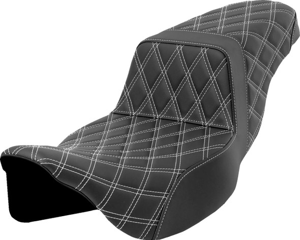 Saddlemen - 808-07E-17506 - Step-Up Seat - Lattice Stitch - White Stitch - Extended Reach - FLH/FLT '08-'23