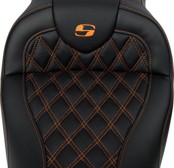 Saddlemen - 808-07B-182B3 - Roadsofa™ Seat - with Backrest - Orange Stitch - FL '08-'23