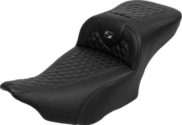 Saddlemen - 823-07-190B2 - Roadsofa™ Extended Reach Seat - with Backrest - Honeycomb - Dark Gray Stitch - FLTR/FLHX '23-'24