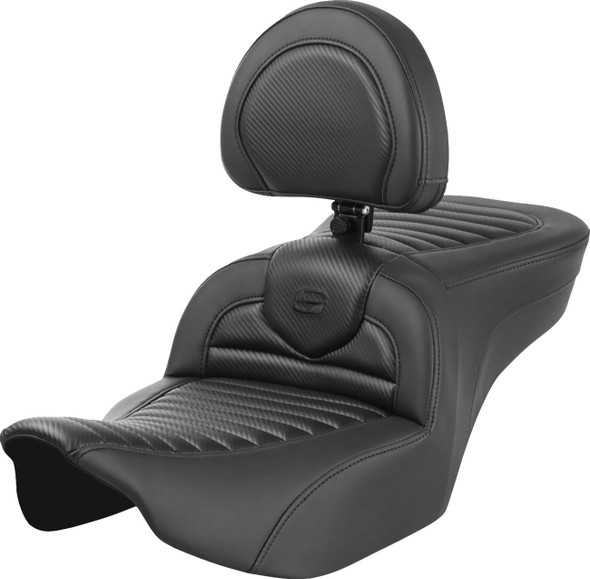 Saddlemen - 823-07-204B0 - Roadsofa™ Seat - with Backrest - Tuck-n-Roll - Carbon Fiber - FLTR/FLHX '23-'24