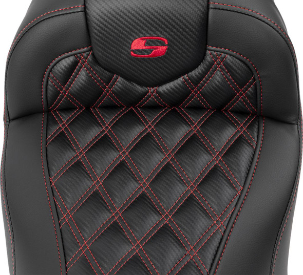 Saddlemen - 823-07-20604 - RoadSofa™ Seat - without Backrest - Carbon Fiber - Lattice Stitch - Red Stitch - FLTR/FLHX '23-'24