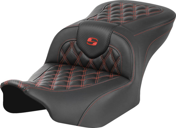 Saddlemen - 823-07-20604 - RoadSofa™ Seat - without Backrest - Carbon Fiber - Lattice Stitch - Red Stitch - FLTR/FLHX '23-'24