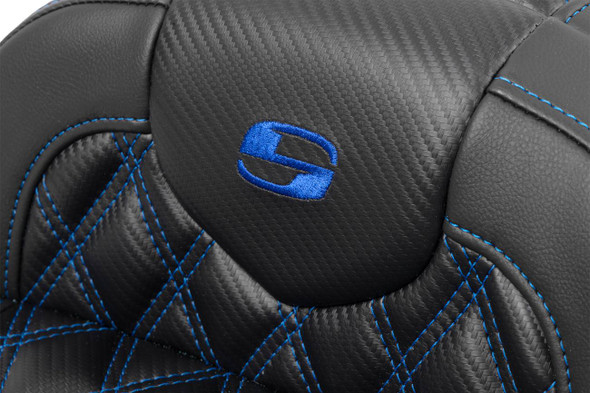 Saddlemen - 823-07-20601 - RoadSofa™ Seat - without Backrest - Carbon Fiber - Lattice Stitch - Blue Stitch - FLTR/FLHX '23-'24