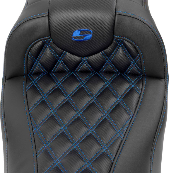 Saddlemen - 823-07-20601 - RoadSofa™ Seat - without Backrest - Carbon Fiber - Lattice Stitch - Blue Stitch - FLTR/FLHX '23-'24