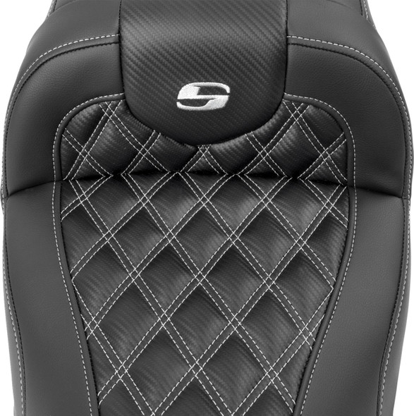 Saddlemen - 823-07-20605 - RoadSofa™ Seat - without Backrest - Carbon Fiber - Lattice Stitch - Silver Stitch - FL/FX '23-'24